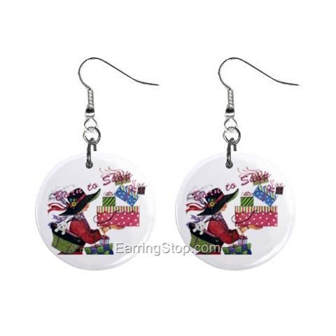 Born To Shop Dangle Button Earrings Jewelry 1 inch Round 12734841