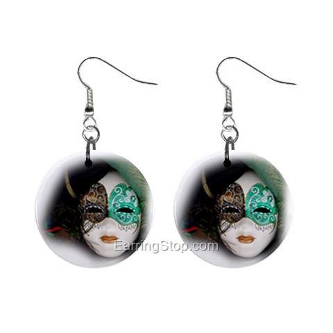 Mask Dangle Button Earrings Jewelry 1 inch Round 12734846