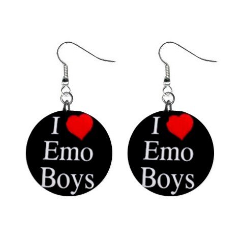 I Love Emo Boys Dangle Button Earrings Jewelry 1 inch Round 12707870
