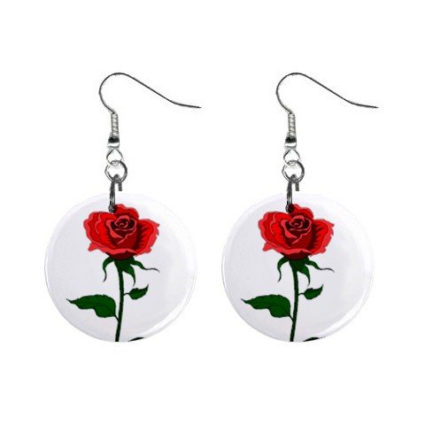 Single Red Rose Dangle Button Earrings Jewelry 1 inch Round 12709548