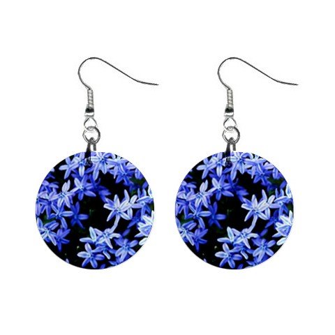 Blue Flowers Dangle Button Earrings Jewelry 1 inch Round 12693690