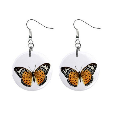 Golden Butterfly Dangle Button Earrings Jewelry 1 inch Round 12691599