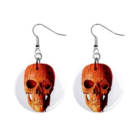 Wax Skull Dangle Button Earrings Jewelry 1 inch Round 12894089
