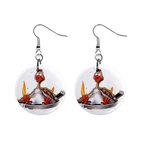 Turkey Fry Thanksgiving Dangle Button Earrings Jewelry 1 inch Round 12894132