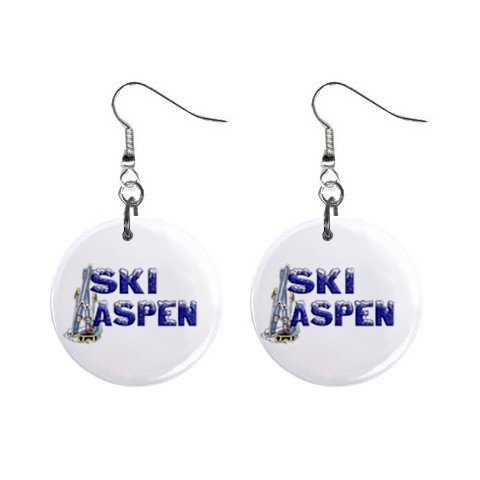 Ski Aspen Dangle Button Earrings Jewelry 1 inch Round 12731374
