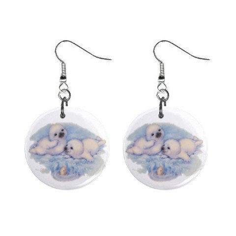 Cute Seals Dangle Button Earrings Jewelry 1 inch Round 12731221