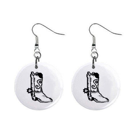 Cowboy Boot Dangle Button Earrings Jewelry 1 inch Round 12779134