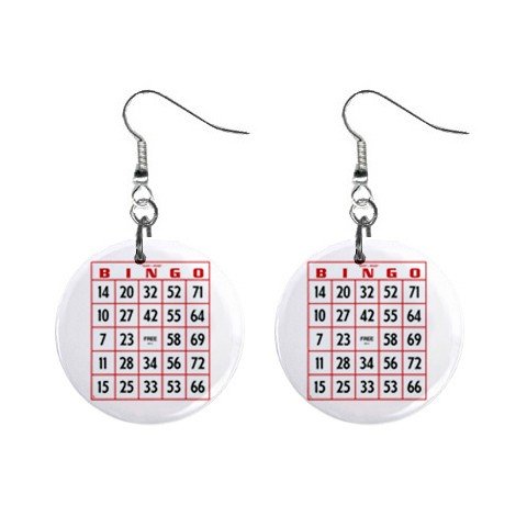 Bingo Card Dangle Button Earrings Jewelry 1 inch Round 12691392
