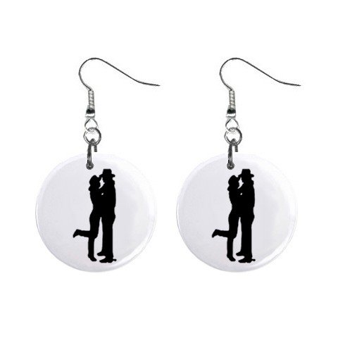Cowboy & Cowgirl Dangle Button Earrings Jewelry 1 inch Round 12779142