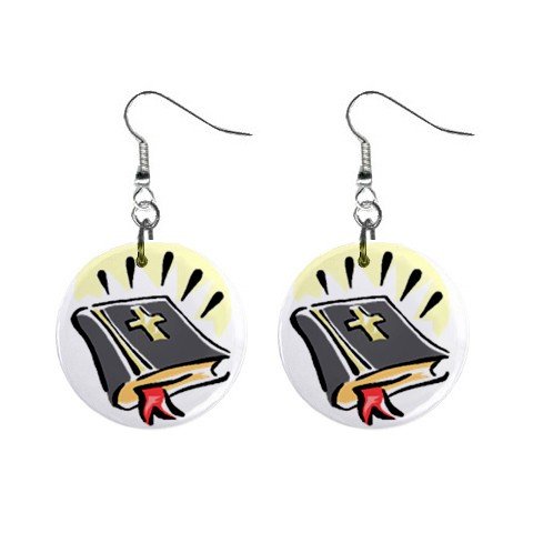 Religious Bible #2 Dangle Button Earrings Jewelry 1 inch Round 12781625