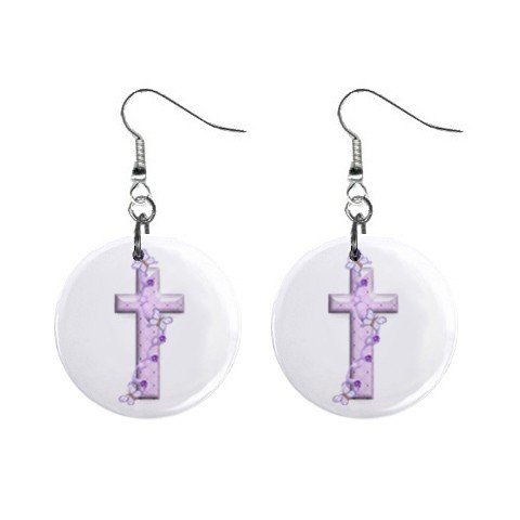 Religious Cross #2 Dangle Button Earrings Jewelry 1 inch Round 12792512