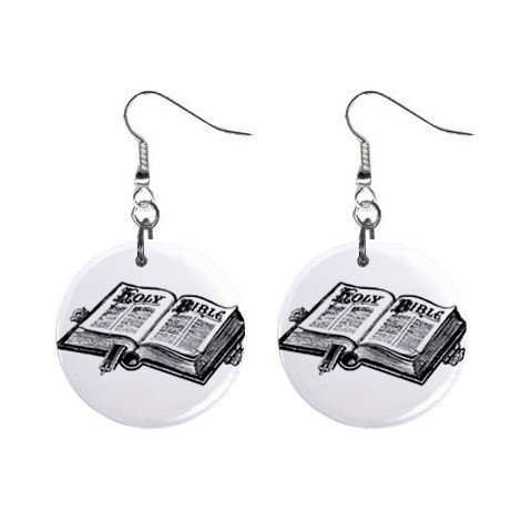Religious Bible Dangle Button Earrings Jewelry 1 inch Round 12781624