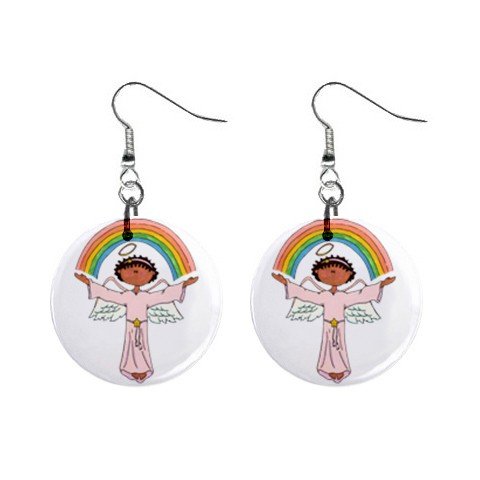 Rainbow Angel Dangle Button Earrings Jewelry 1 inch Round 12792508