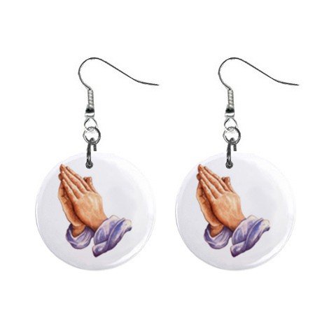 Praying Hands Dangle Button Earrings Jewelry 1 inch Round 12792509