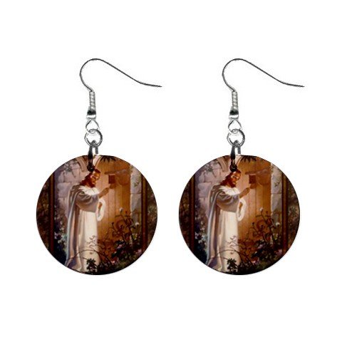 Religious Jesus Knocking on Door #2 Dangle Button Earrings Jewelry 1 inch Round 12781825