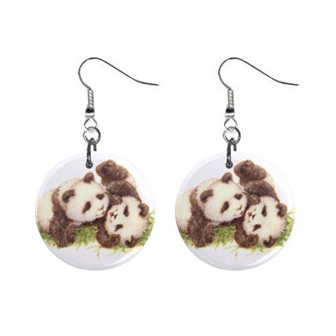 Cute Pandas Dangle Button Earrings Jewelry 1 inch Round 12731226