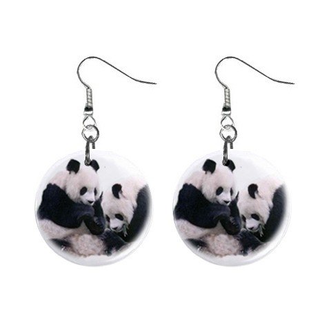 Panda Bears #3 Dangle Button Earrings Jewelry 1 inch Round 12709120