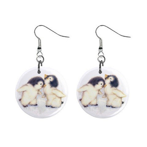 Cute Penquins Dangle Button Earrings Jewelry 1 inch Round 12731224