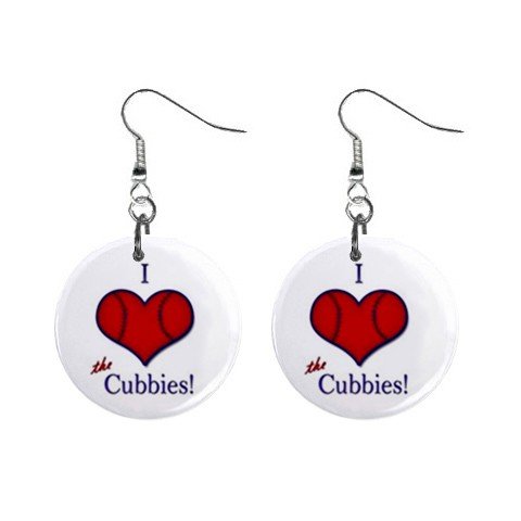 I Love the Cubbies BaseBall Chicago Cubs Dangle Button Earrings Jewelry 1 inch Round 12707663