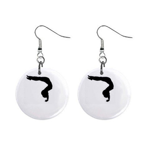 Gymnastics Gymnast #1 Dangle Button Earrings Jewelry 1 inch Round 12779154