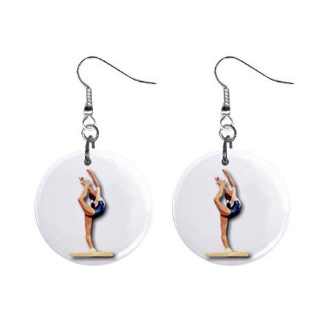 Gymnastics Gymnast #7 Dangle Button Earrings Jewelry 1 inch Round 12779173