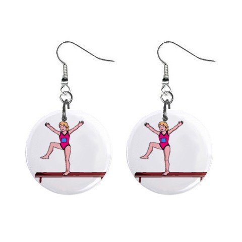 Gymnastics Gymnast #6 Dangle Button Earrings Jewelry 1 inch Round 12779172