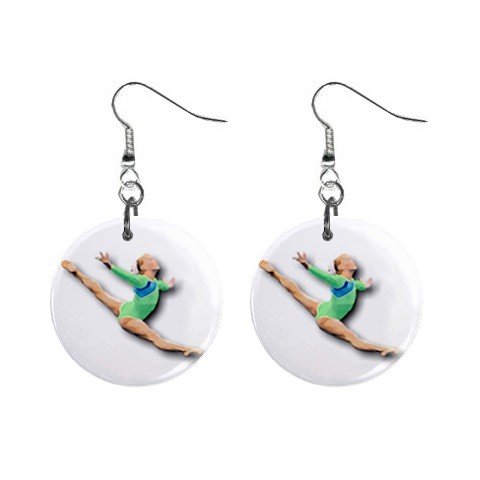 Gymnastics Gymnast #9 Dangle Button Earrings Jewelry 1 inch Round 12779175