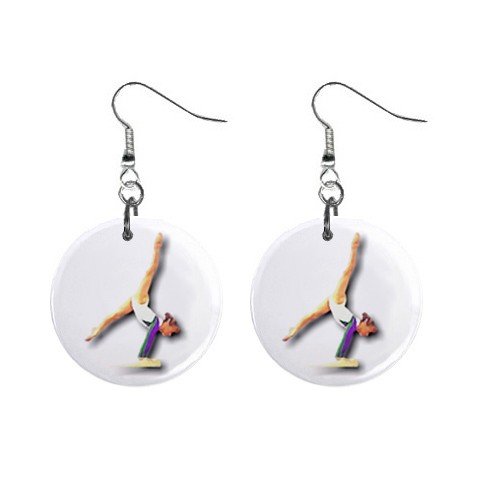 Gymnastics Gymnast #8 Dangle Button Earrings Jewelry 1 inch Round 12779174