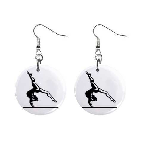 Gymnastics Gymnast #10 Dangle Button Earrings Jewelry 1 inch Round 12779177