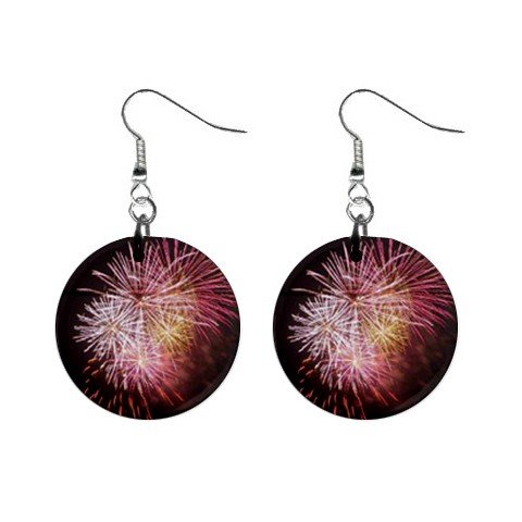 Fireworks 4th of July Dangle Button Earrings Jewelry 1 inch Round 12693471