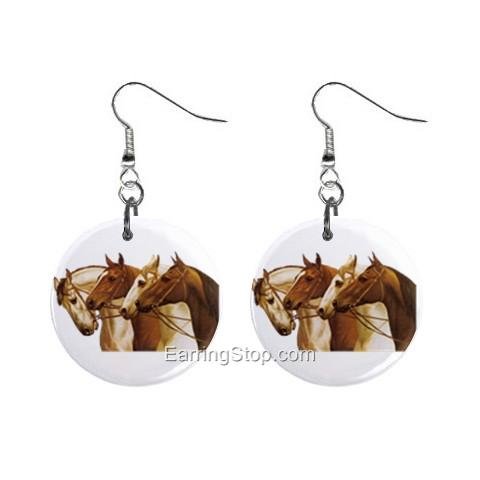 Horse Horses Dangle Button Earrings Jewelry 1 inch Round 12734844
