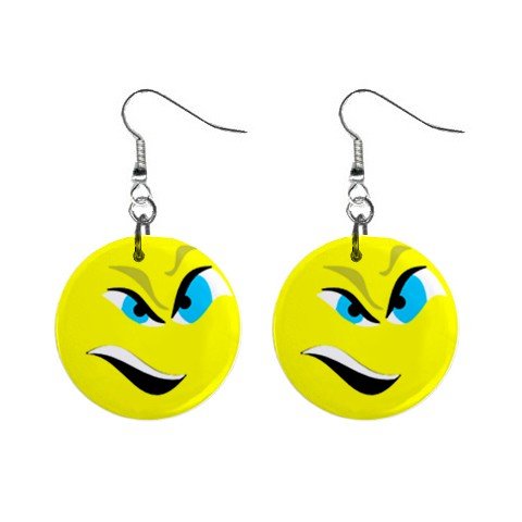 Angry Smiley Face #2 Dangle Button Earrings Jewelry 1 inch Round 12779128