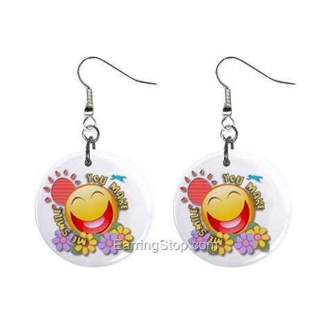 Smilie Face Dangle Button Earrings Jewelry 1 inch Round 12734941