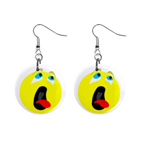 Bored Smiley Face Dangle Button Earrings Jewelry 1 inch Round 12779135