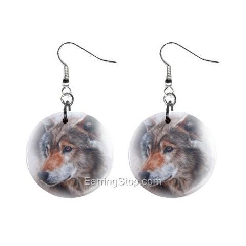 Wolf Dangle Button Earrings Jewelry 1 inch Round 12734943