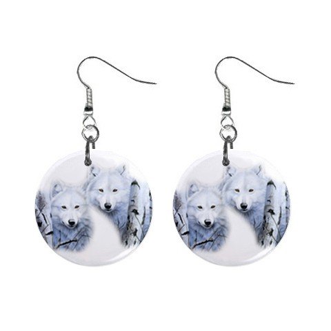 Wolves Dangle Button Earrings Jewelry 1 inch Round 12894088