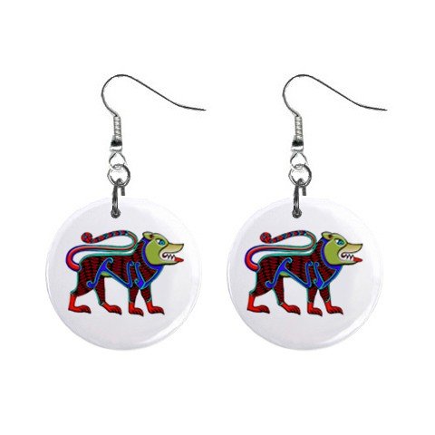 Celtic Dog Animal Dangle Button Earrings Jewelry 1 inch Round 12622220
