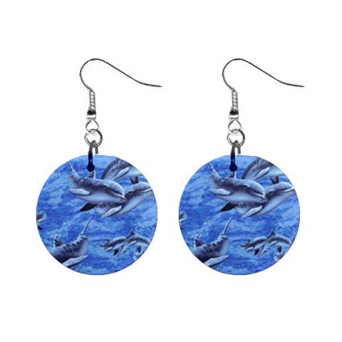 Dolphins #2 Dangle Earrings Jewelry 1 inch Buttons 12398780