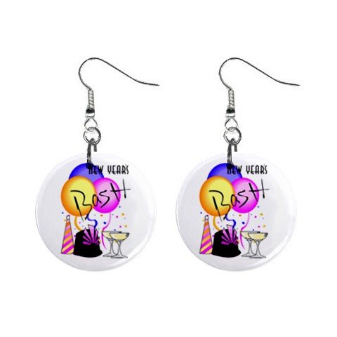 New Years Holiday Celebration Dangle Button Earrings Jewelry 1 inch Round 13065848