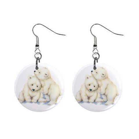 Cute Polarbears Polar Bears Dangle Button Earrings Jewelry 1 inch Round 12731222