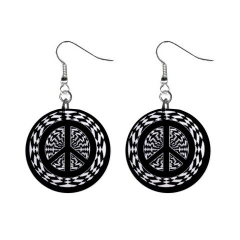 New Hypnotic Peace Sign Black White Dangle Button Earrings Jewelry 1 inch Round 13097404
