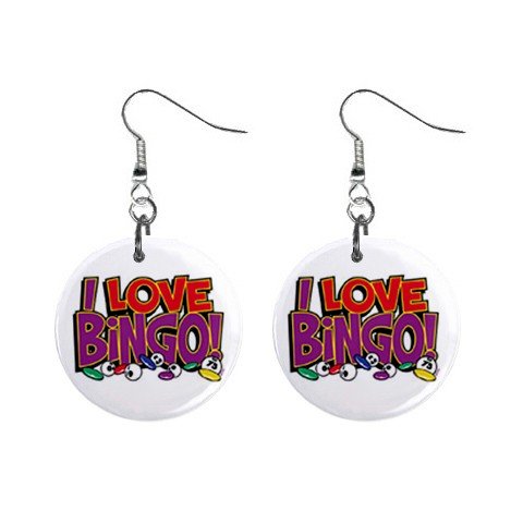 New I LOVE BINGO 1" Round Button Dangle Earrings Jewelry 13019947