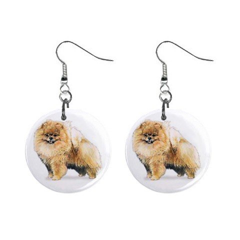 New Dog Pomeranian 1" Round Button Dangle Earrings Jewelry 13019069