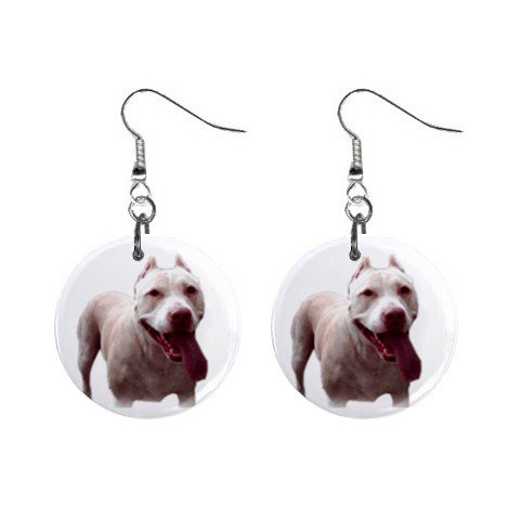 New Dog Pit Bull 1" Round Button Dangle Earrings Jewelry 13019047