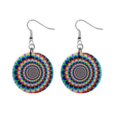 New Hypnotic Colorful Dizzy Hippy Groovy Design 1" Round Button Dangle Earrings Jewelry 13100566