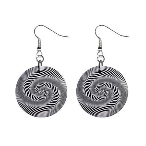 New Hypnotic Black and White Swirl Design 1" Round Button Dangle Earrings Jewelry 13100565