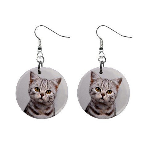 New Tabby Cat Kitten 1" Round Button Dangle Earrings Jewelry 13081449