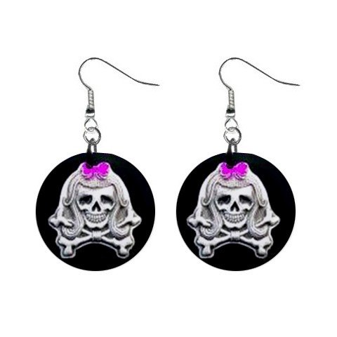New Girl Skull Girly Goth Round Button Dangle Earrings Jewelry 13088040
