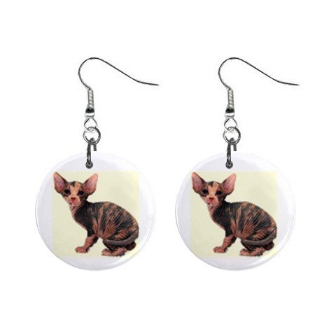 New Hairless Cat Sphynx 1" Round Button Dangle Earrings Jewelry 13081445
