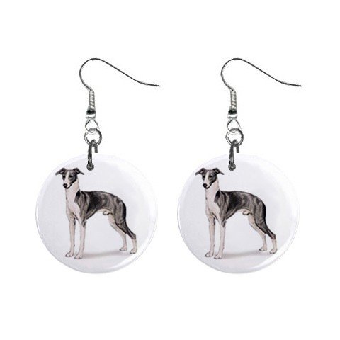 New Dog Italian Greyhound #2 1" Round Button Dangle Earrings Jewelry 13018527